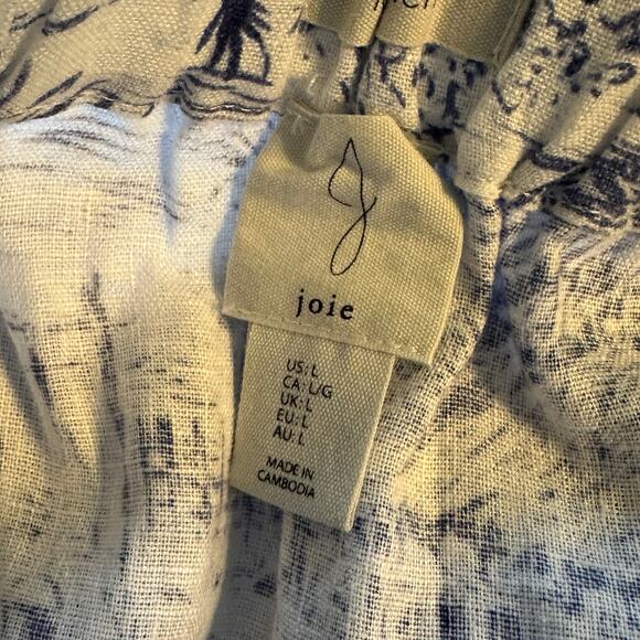 Joie Linen Midi Skirt Womens Medium White Blue Pull On Beachy Tropical Floral - Picture 8 of 10